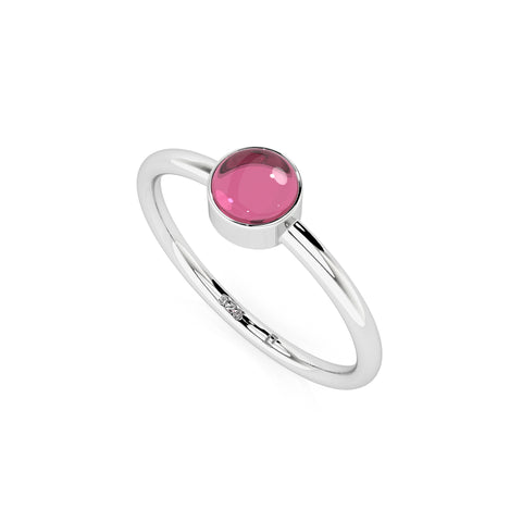 pink tourmaline round cab stackable bezel-set ring