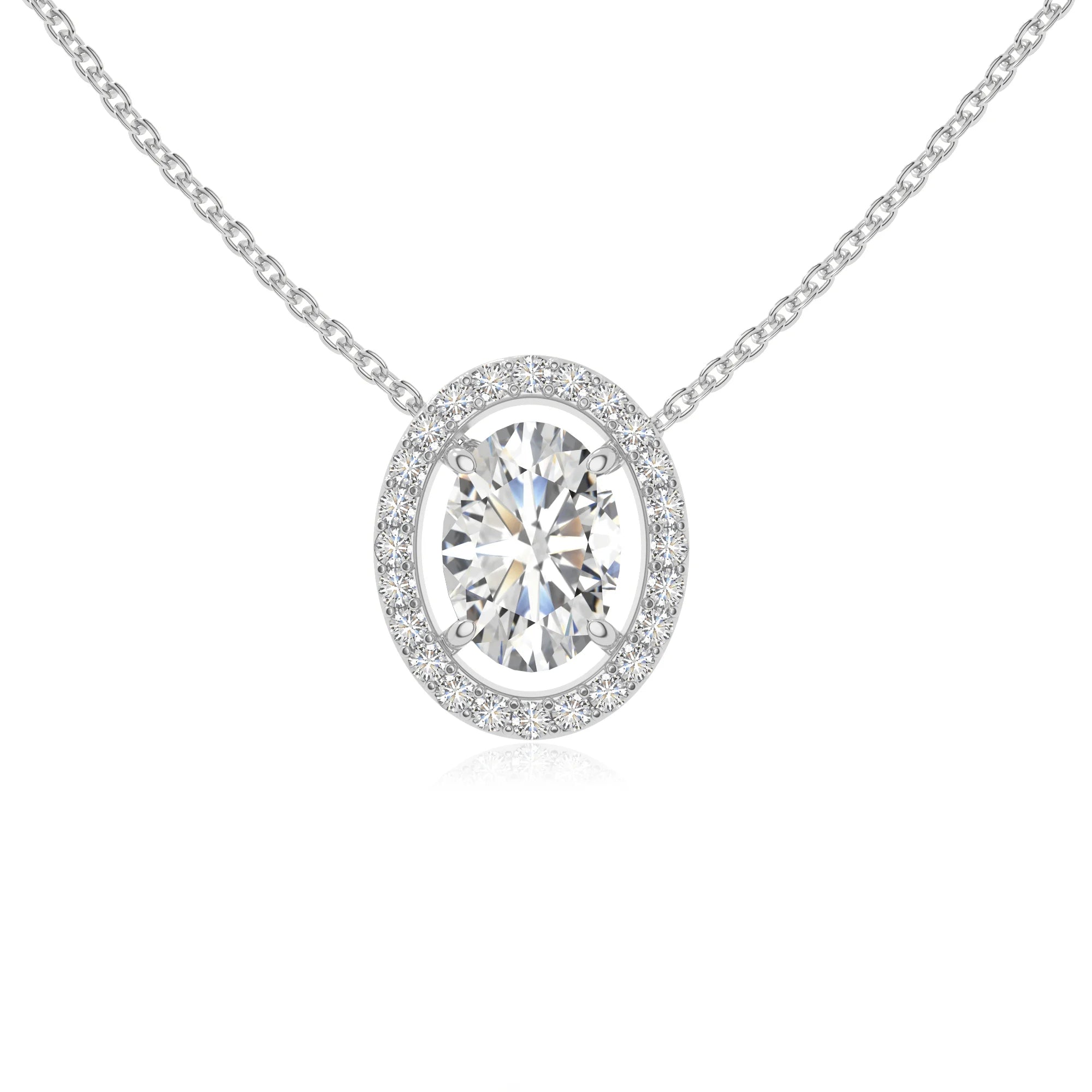 moissanite solitaire halo necklaces in sterling silver 