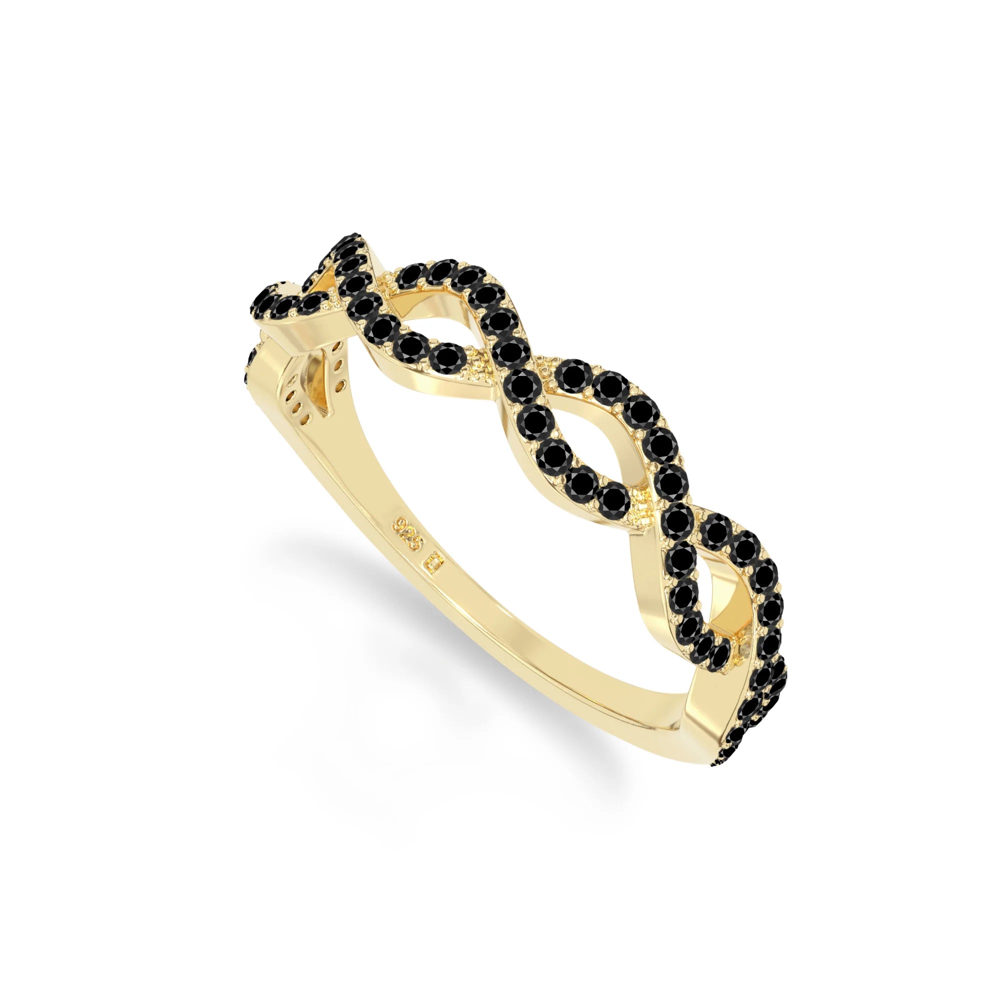 natural black onyx twisted wedding band rings in yellow gold vermeil