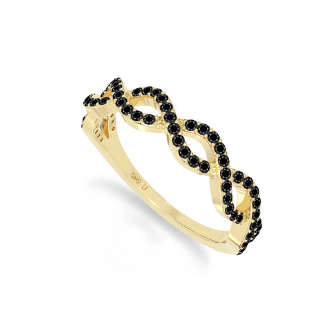 natural black onyx twisted wedding band rings in yellow gold vermeil