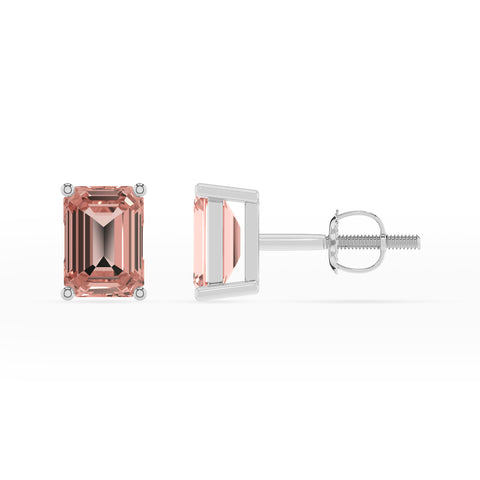 lab grown morganite emerald cut stud earrings 