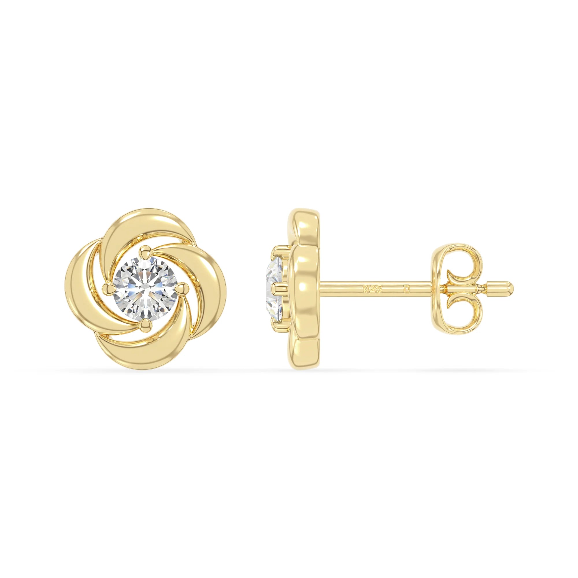 moissanite flower stud earrings in yellow gold vermeil 