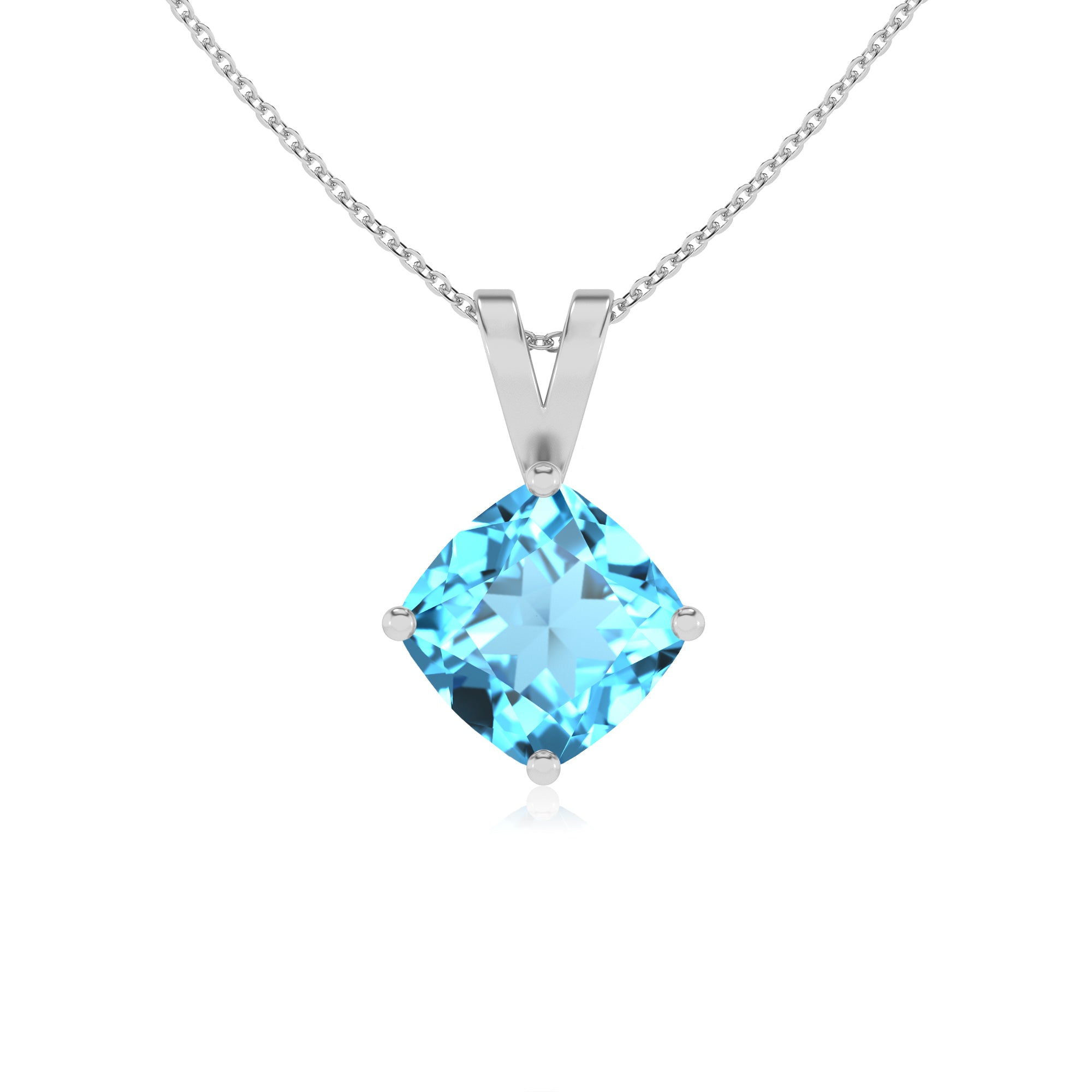 natural swiss blue topaz cushion shape solitaire v-bale pendant necklace