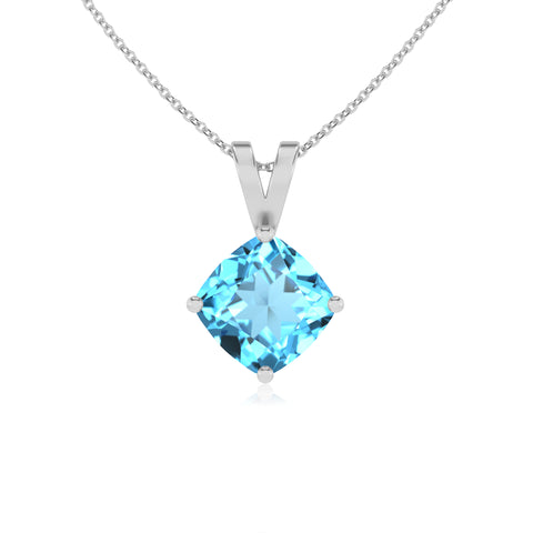 natural swiss blue topaz cushion shape solitaire v-bale pendant necklace