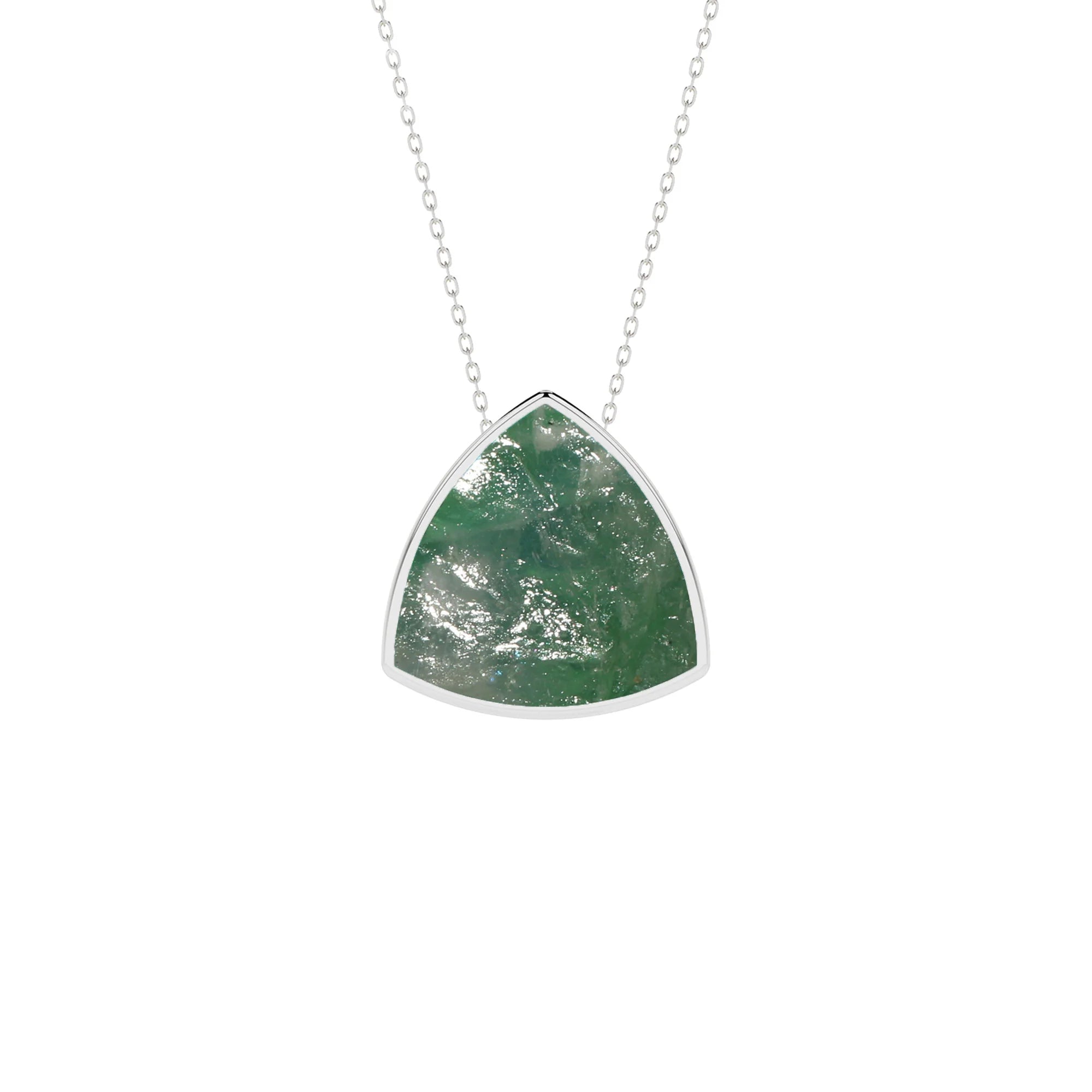 natural green-moonstone trillion shape pendant necklace
