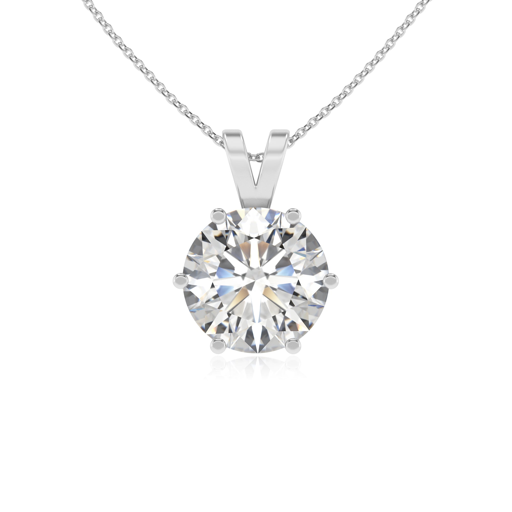 lab grown moissanite round shape solitaire v-bale pendant necklace