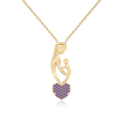 natural amethyst mother child heart necklaces in yellow gold vermeil 