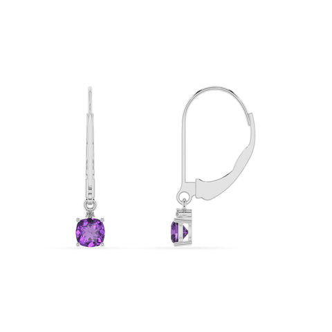 lab grown amethyst cushion dangle earrings with moissanite 