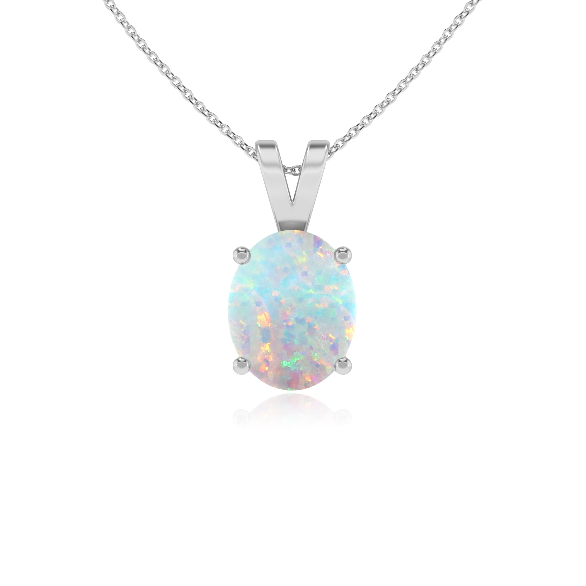 lab grown opal oval shape solitaire v-bale pendant necklace