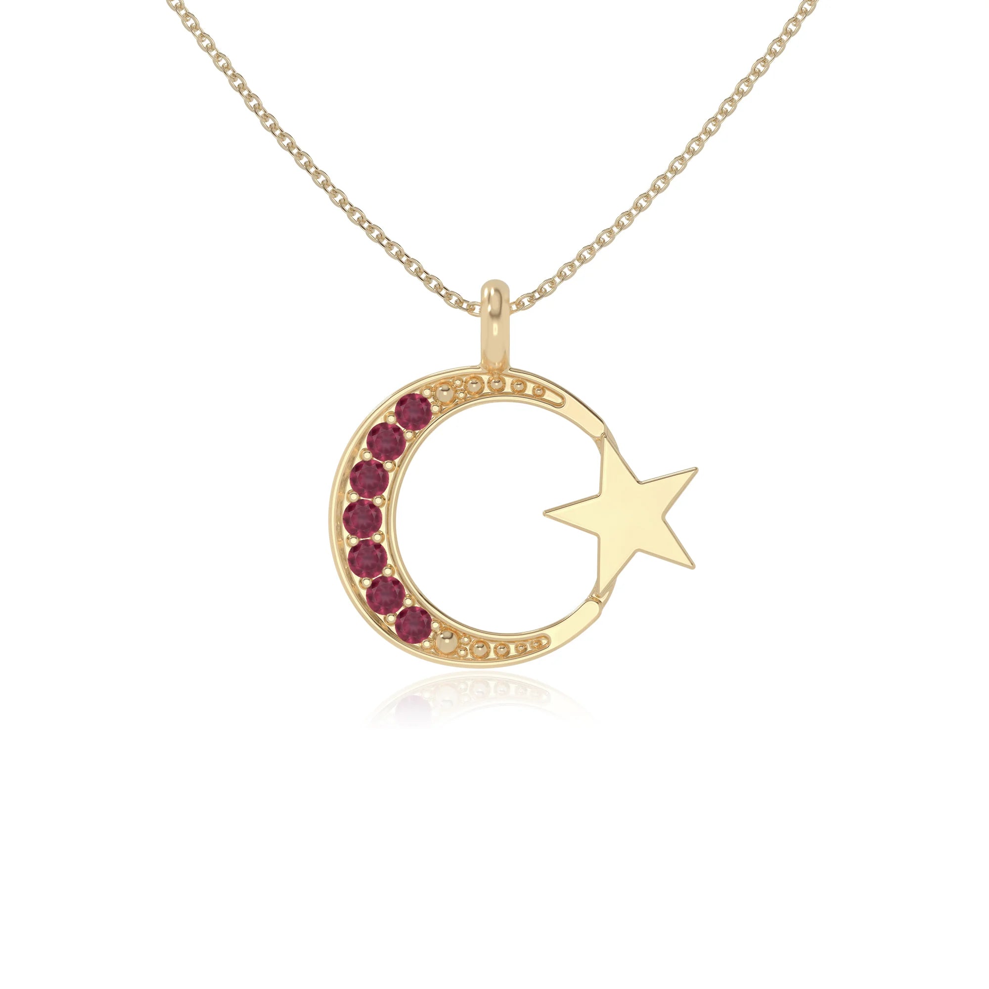 natural ruby moon & star necklaces in yellow gold vermeil 