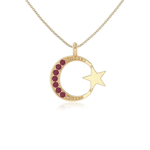 natural ruby moon & star necklaces in yellow gold vermeil 