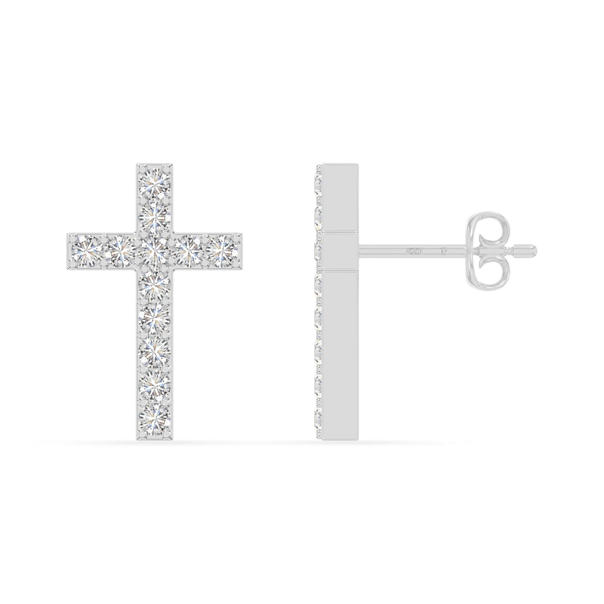 moissanite cross stud earrings in sterling silver 