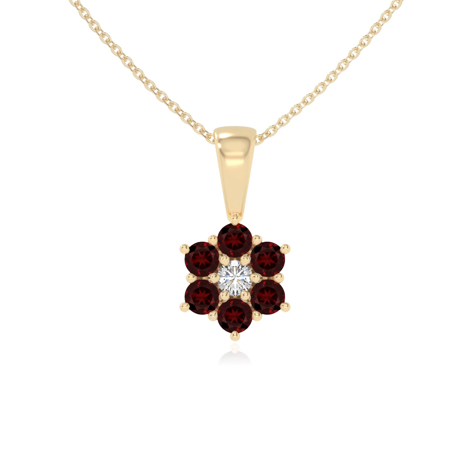 natural garnet flower necklaces in yellow gold vermeil 