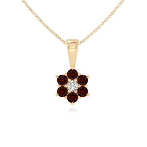 natural garnet flower necklaces in yellow gold vermeil 