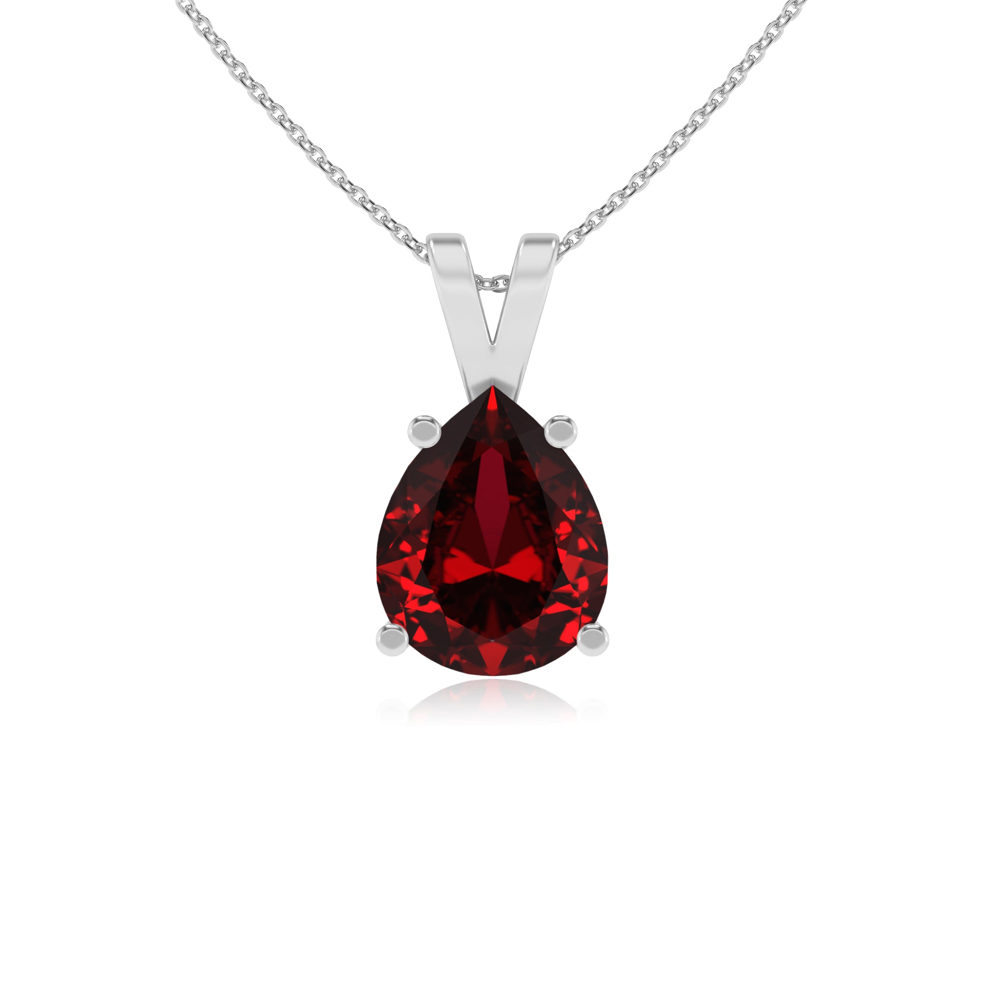 lab grown ruby pear shape solitaire v-bale pendant necklace