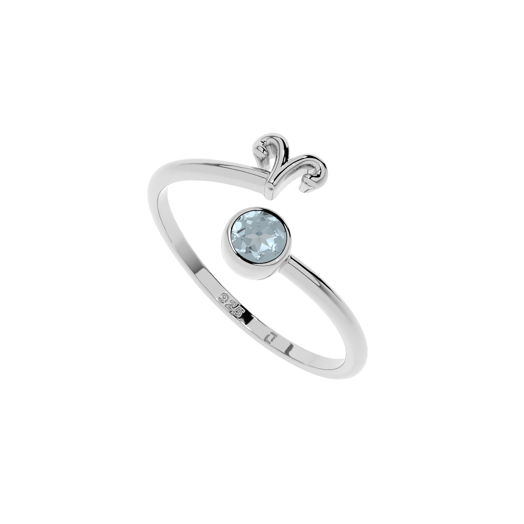 aries zodiac ring with natural aquamarine