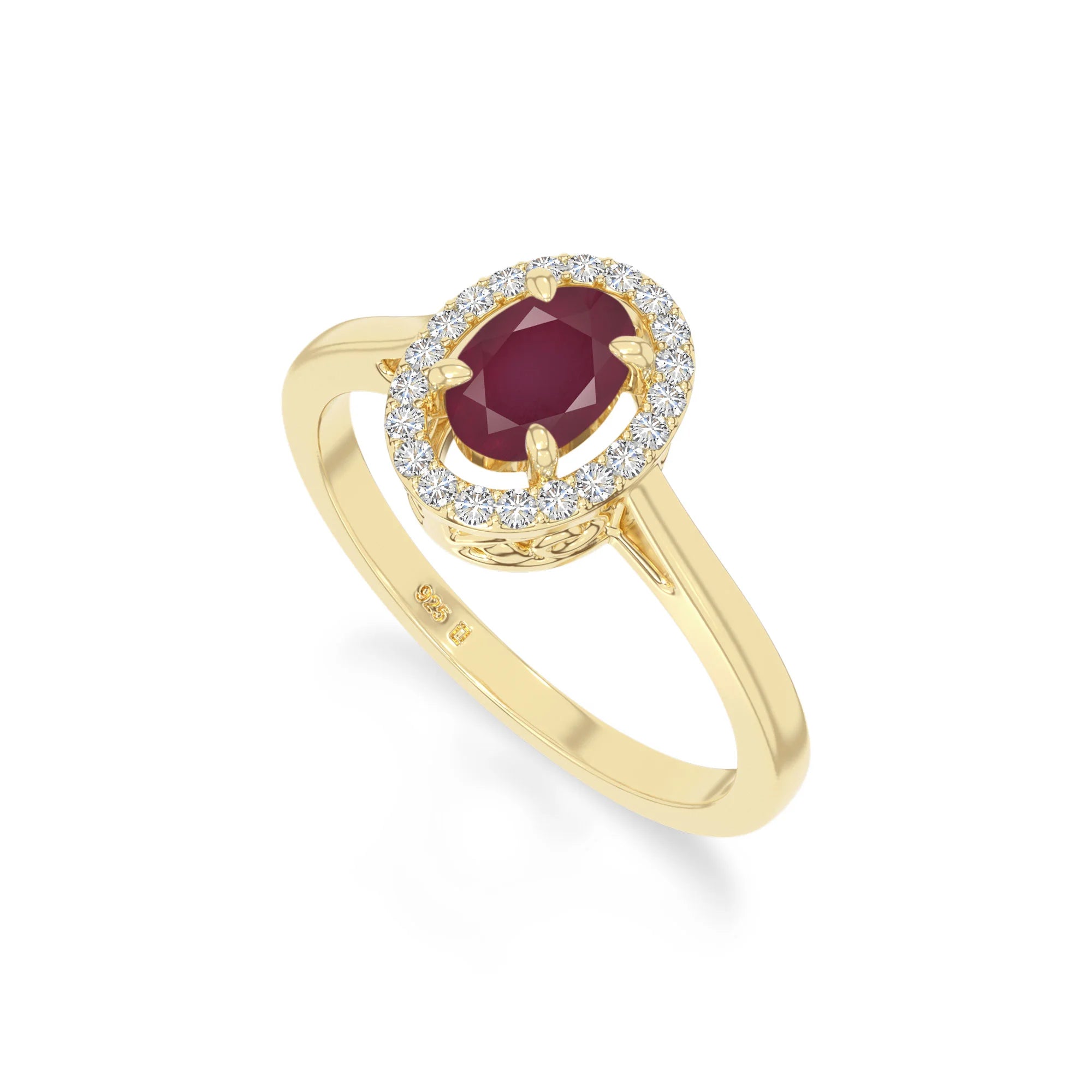 natural ruby solitaire halo engagement rings in yellow gold vermeil