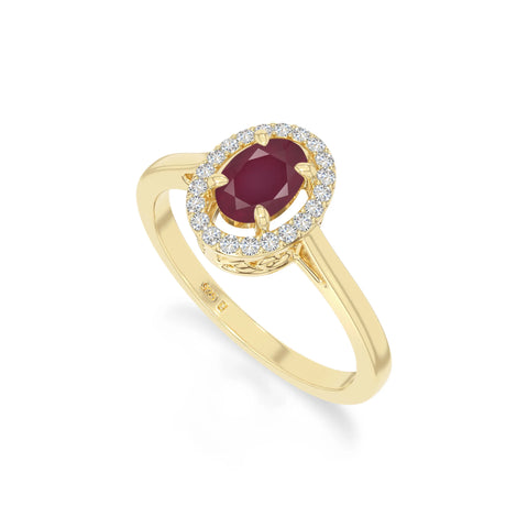 natural ruby solitaire halo engagement rings in yellow gold vermeil