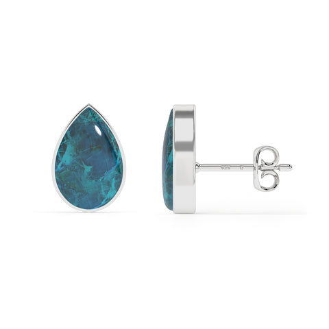 natural chrysocolla pear shape stud earrings