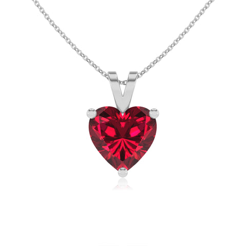 lab grown ruby heart shape solitaire v-bale pendant necklace