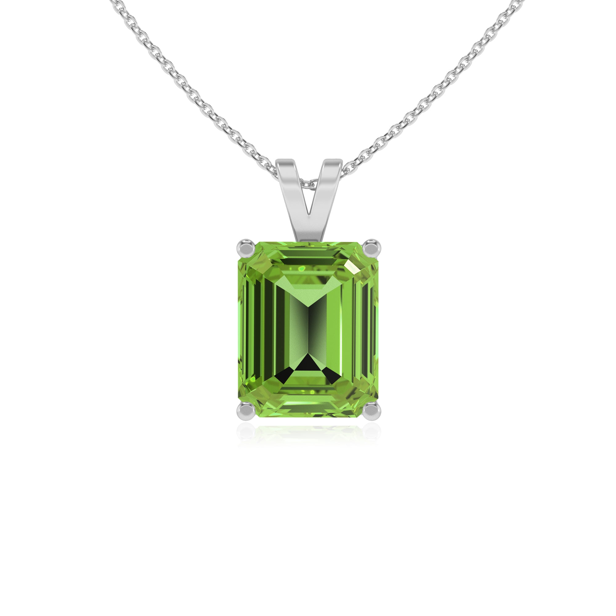 natural peridot emerald-cut shape solitaire v-bale pendant necklace