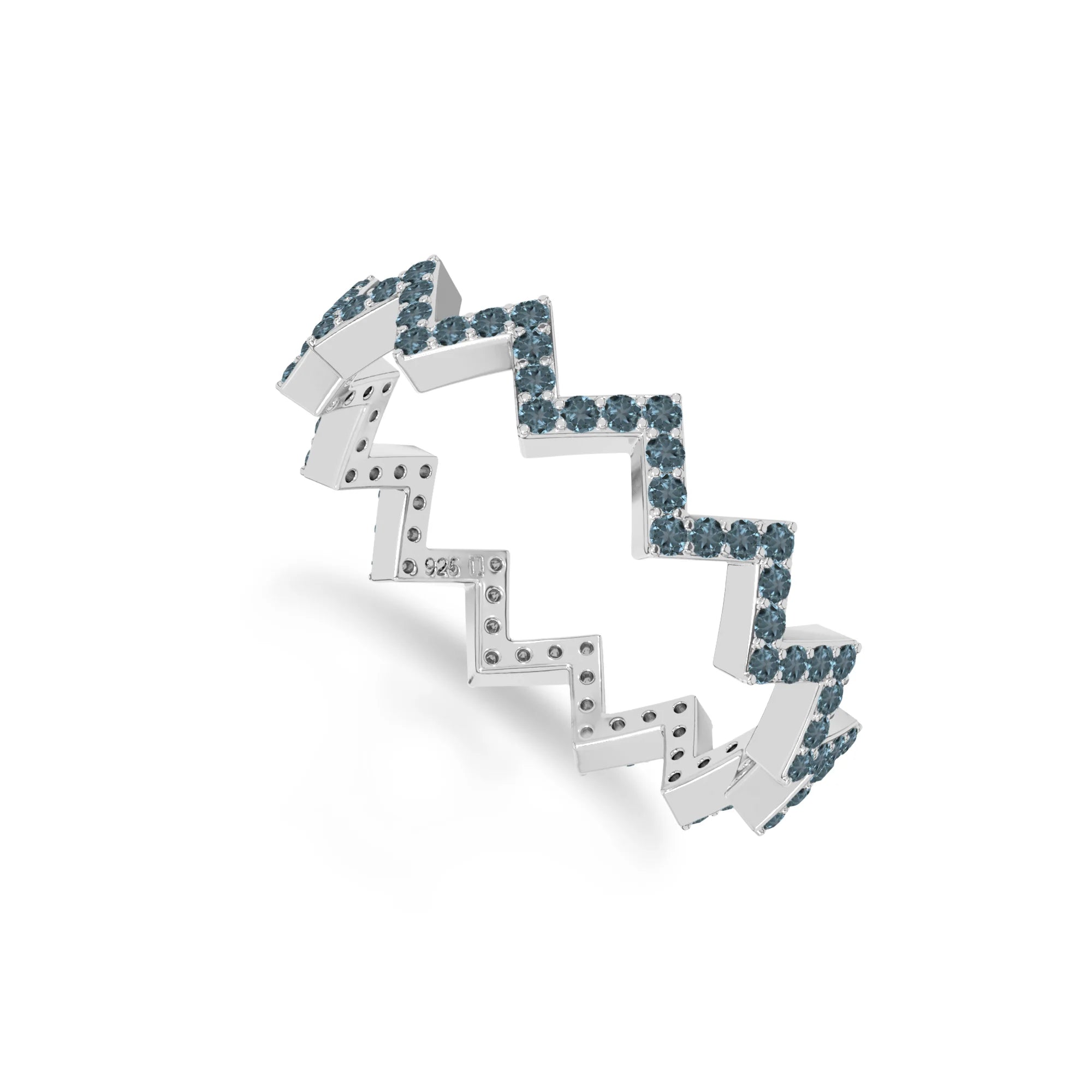 natural london blue topaz zig-zag wedding band rings in sterling silver 