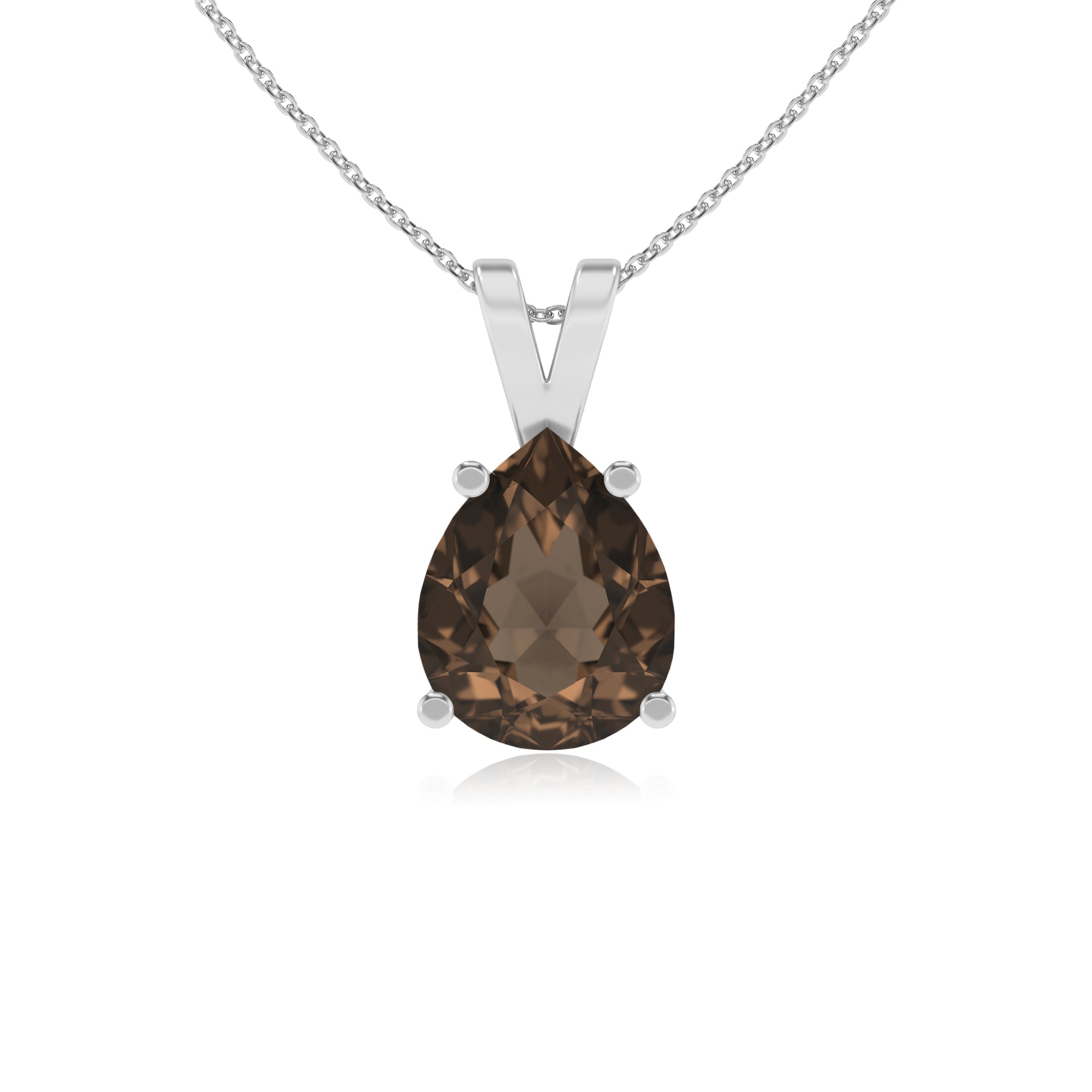 natural smoky quartz pear shape solitaire v-bale pendant necklace