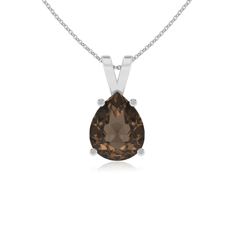 natural smoky quartz pear shape solitaire v-bale pendant necklace