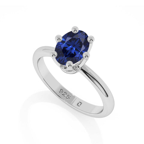 blue sapphire oval cut solitaire prong-set ring