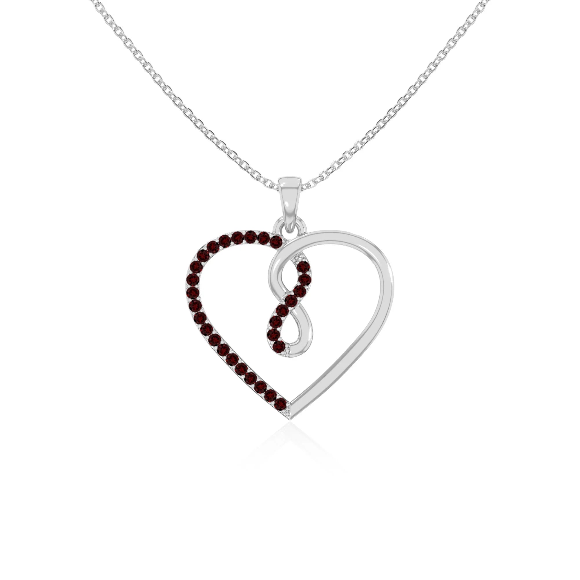natural garnet infinity heart necklaces in sterling silver 