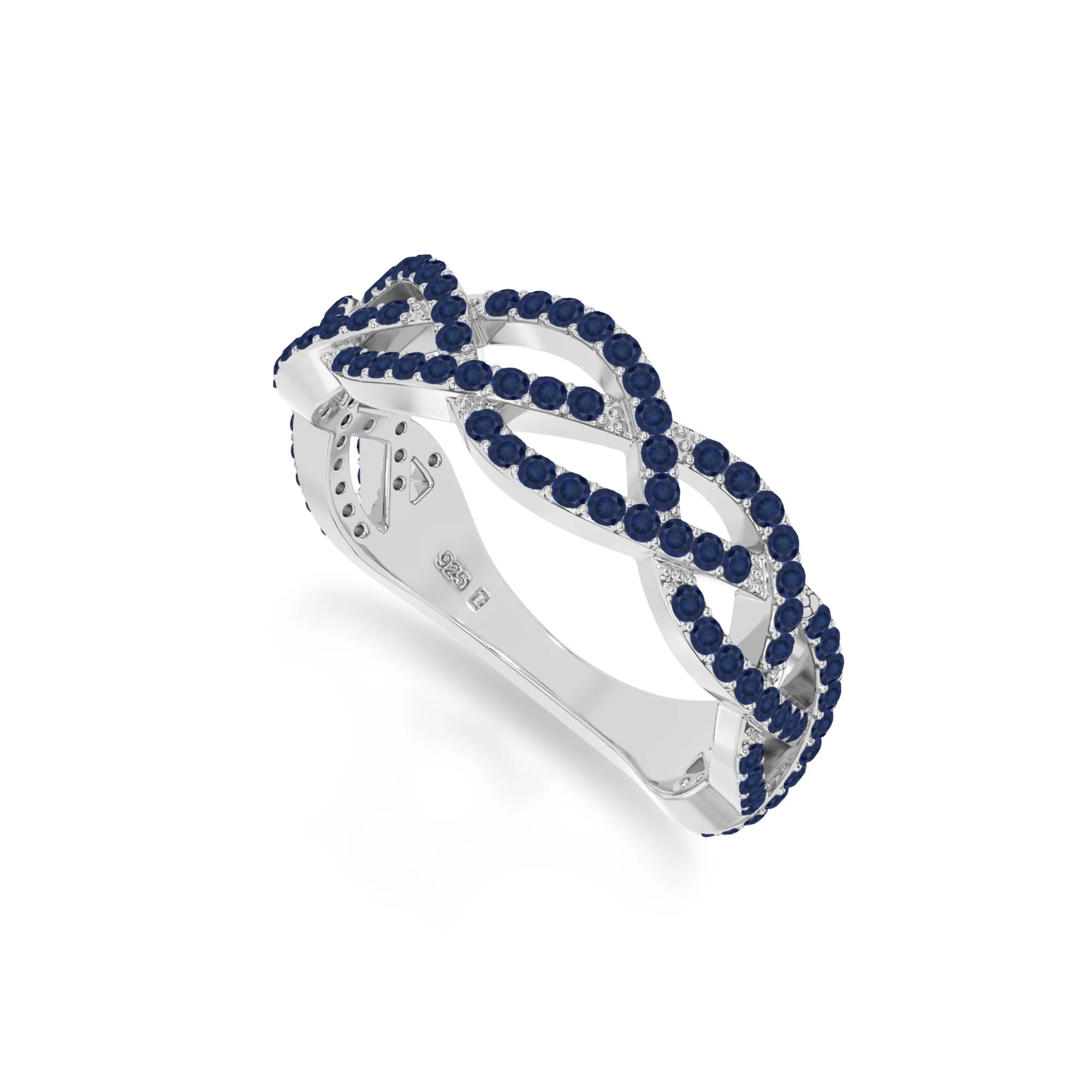 natural blue sapphire twisted braided wedding band rings in sterling silver 
