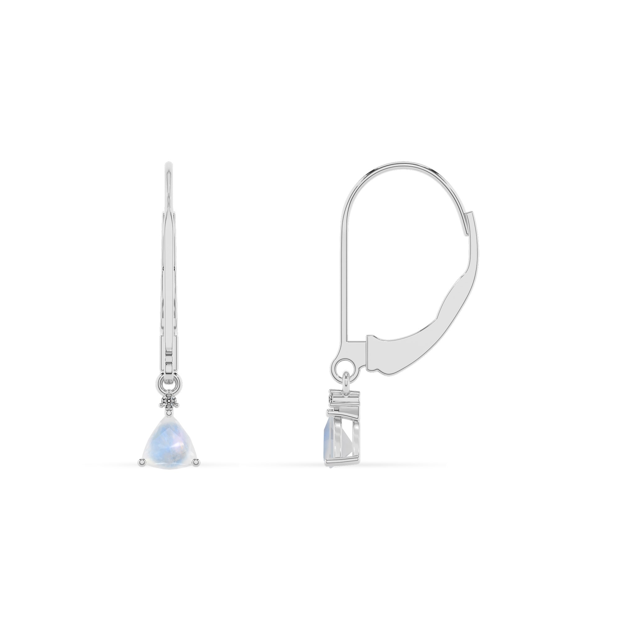 natural rainbow moonstone trillion dangle earrings with moissanite 