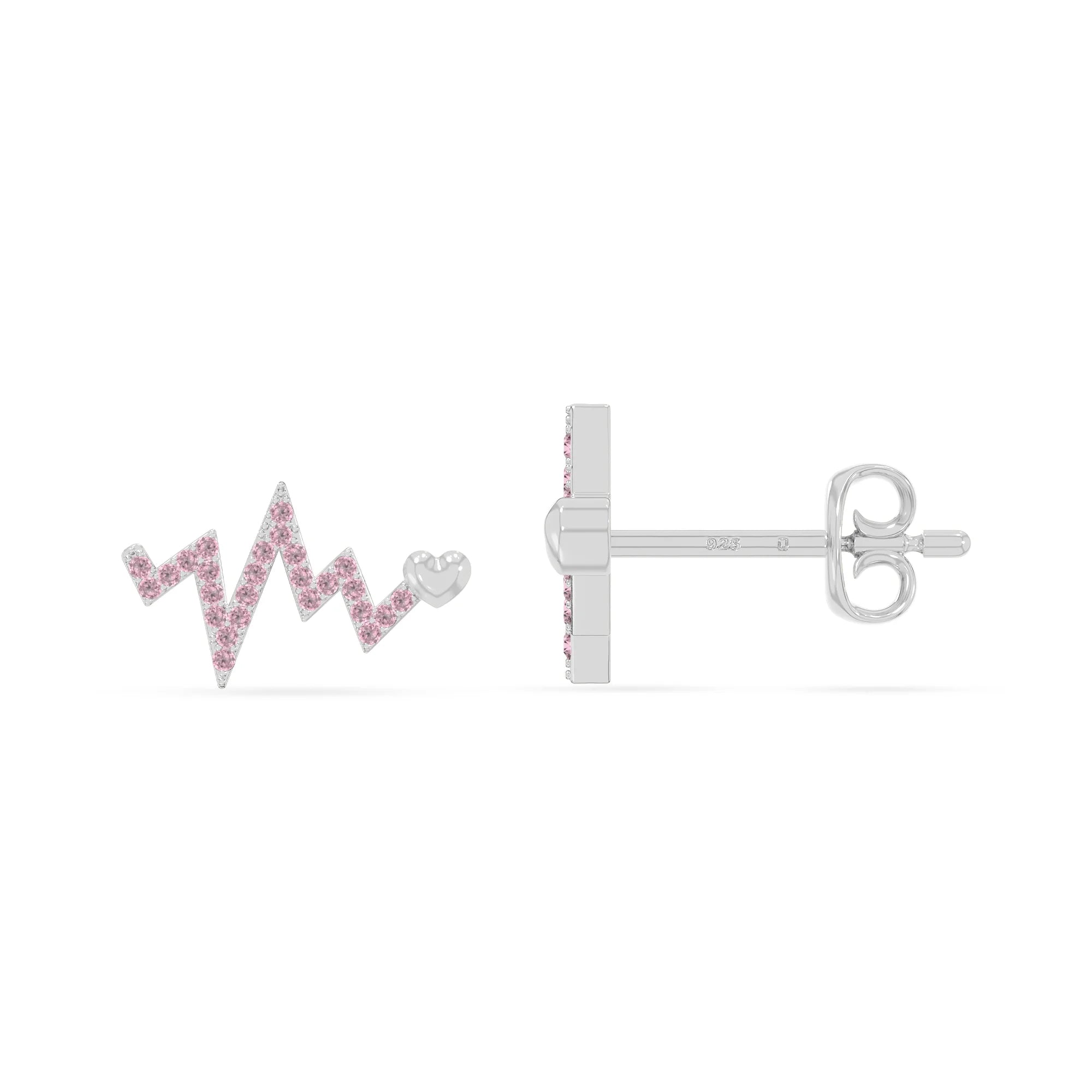 natural pink-tourmaline heartbeat stud earrings in sterling silver 