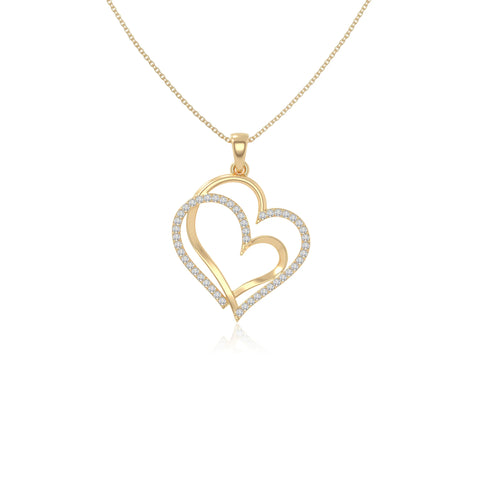moissanite double heart necklaces in yellow gold vermeil 