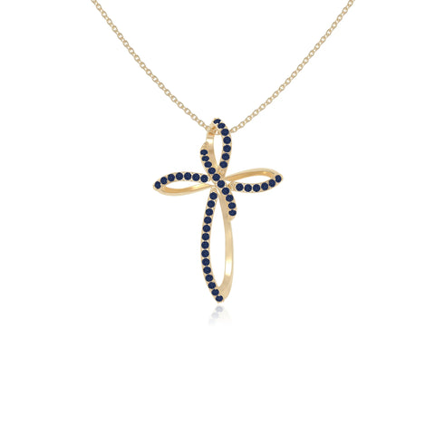 natural blue-sapphire infinity cross necklaces in yellow gold vermeil 