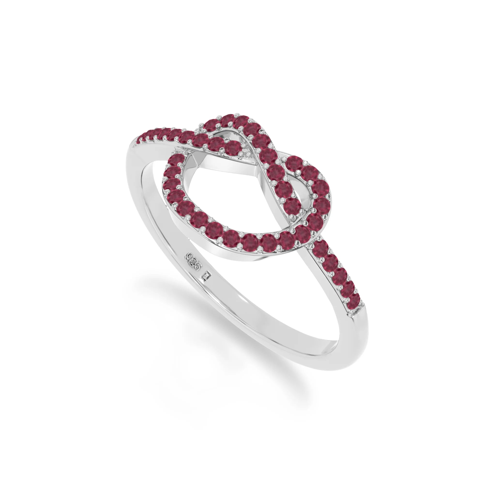 natural ruby infinity knot promise rings in sterling silver 
