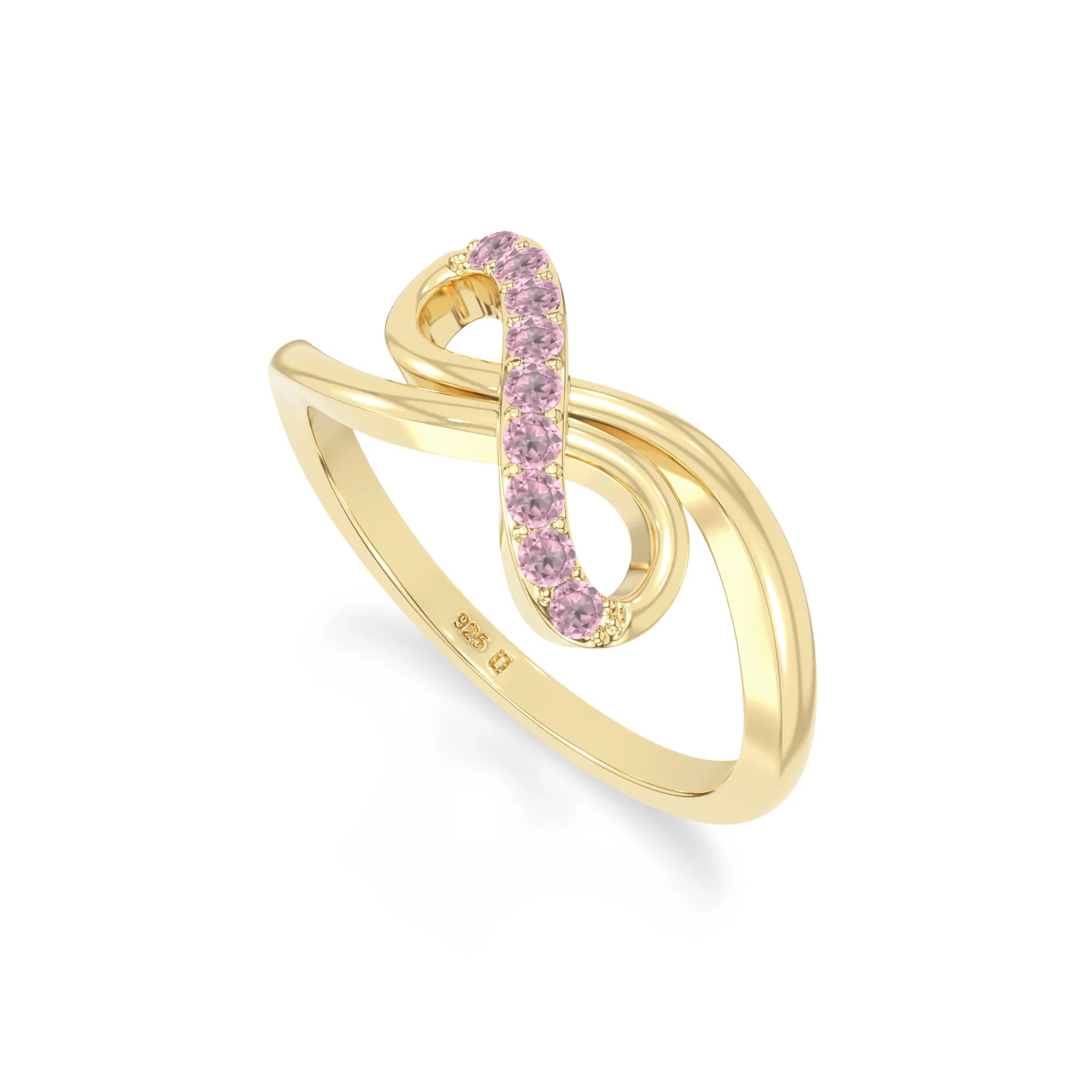 natural pink tourmaline infinity promise rings in yellow gold vermeil