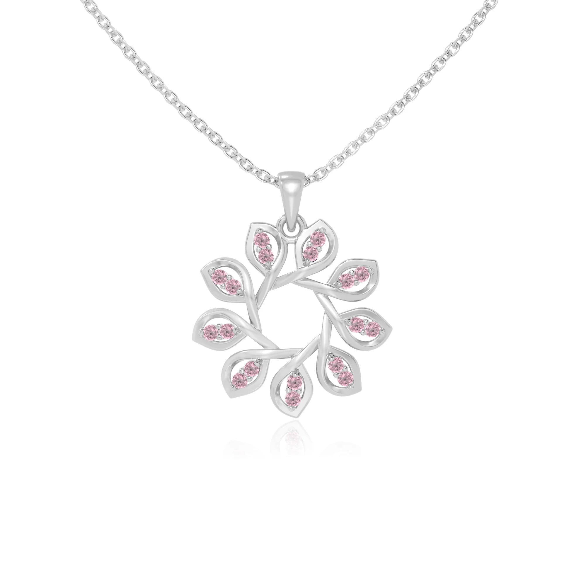 natural pink-tourmaline flower necklaces in sterling silver 