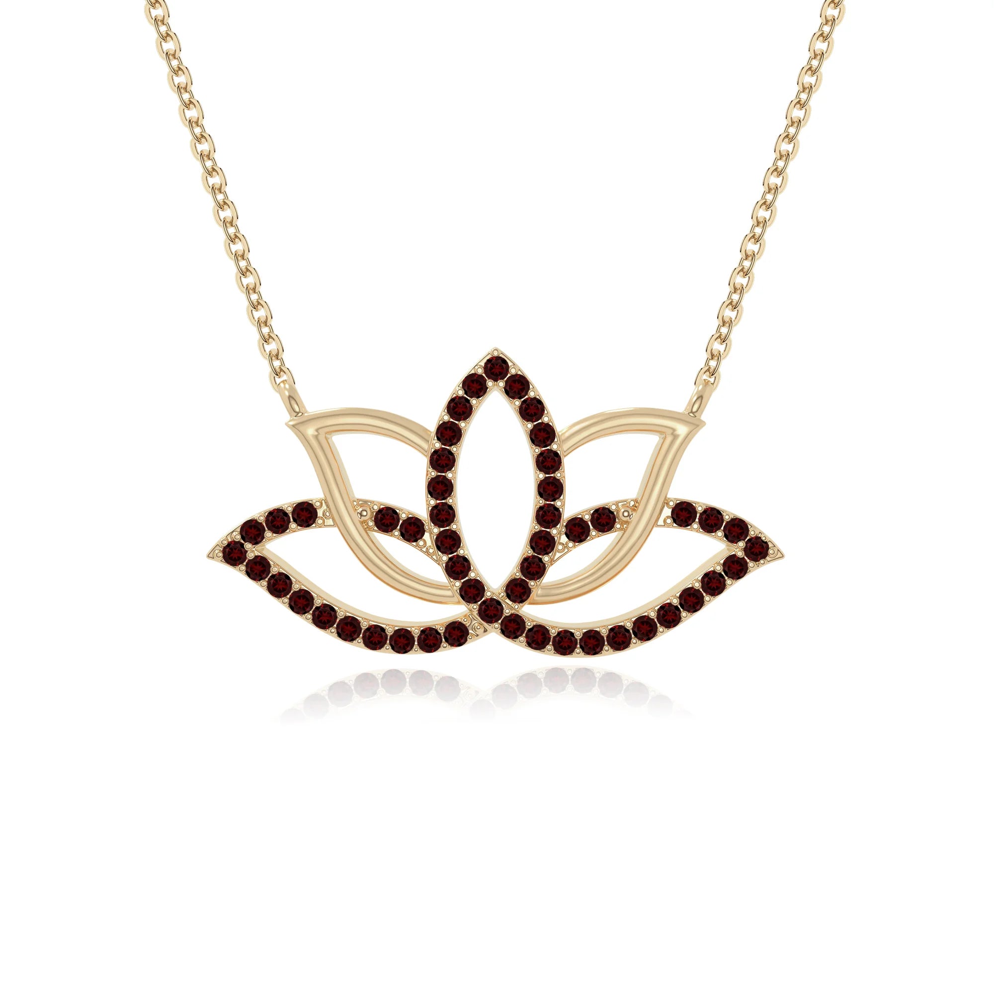 natural garnet lotus flower necklaces in yellow gold vermeil 