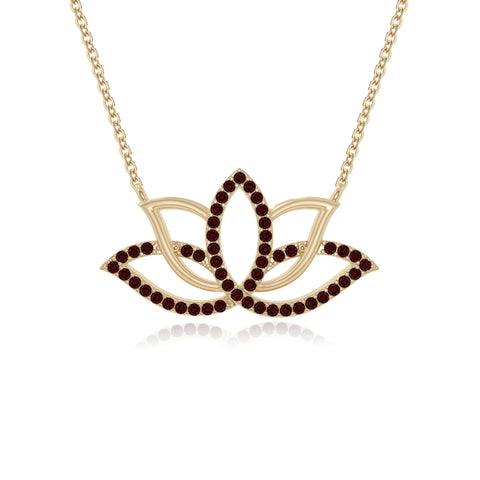 natural garnet lotus flower necklaces in yellow gold vermeil 
