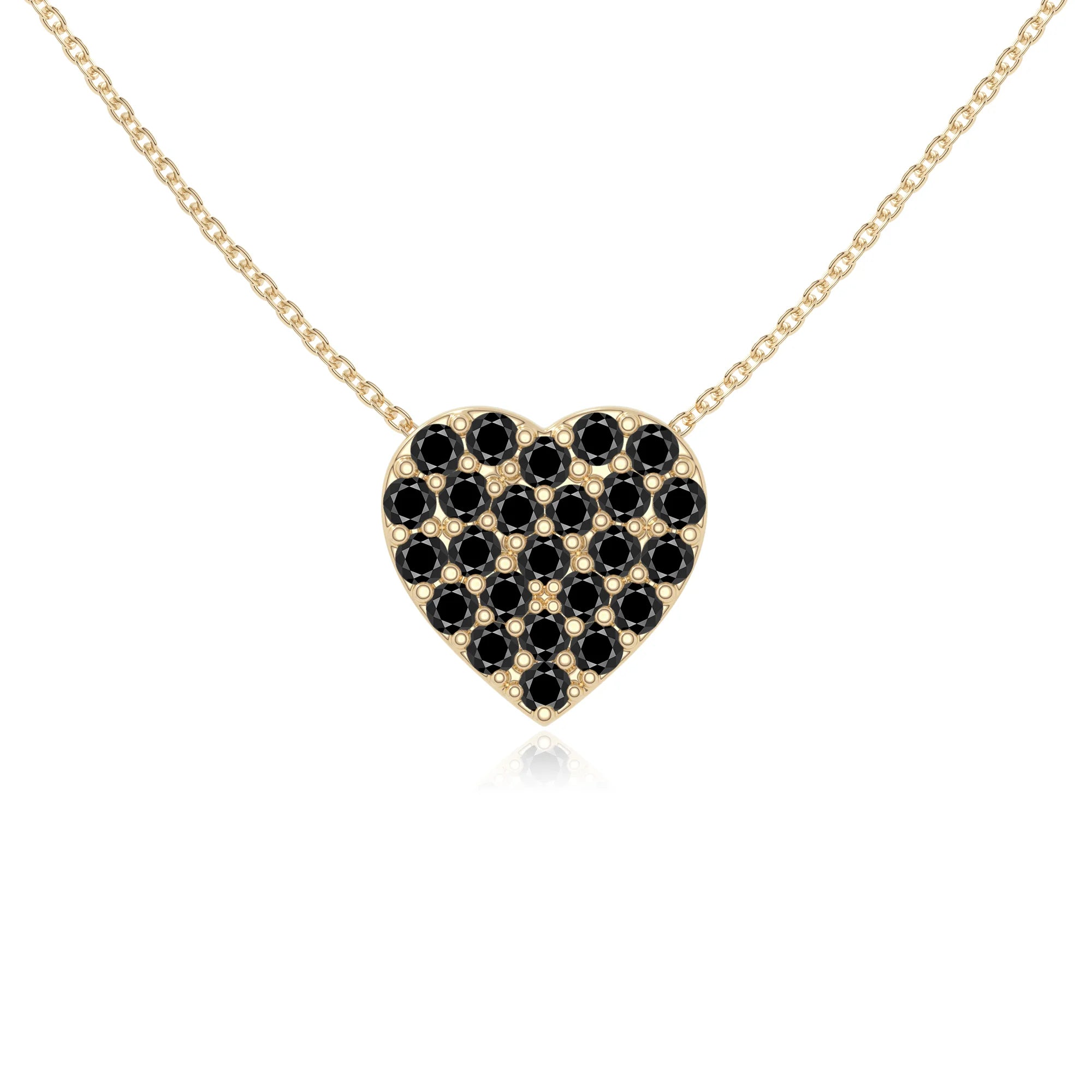 natural black-onyx studded heart necklaces in yellow gold vermeil 