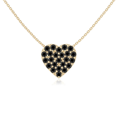 natural black-onyx studded heart necklaces in yellow gold vermeil 