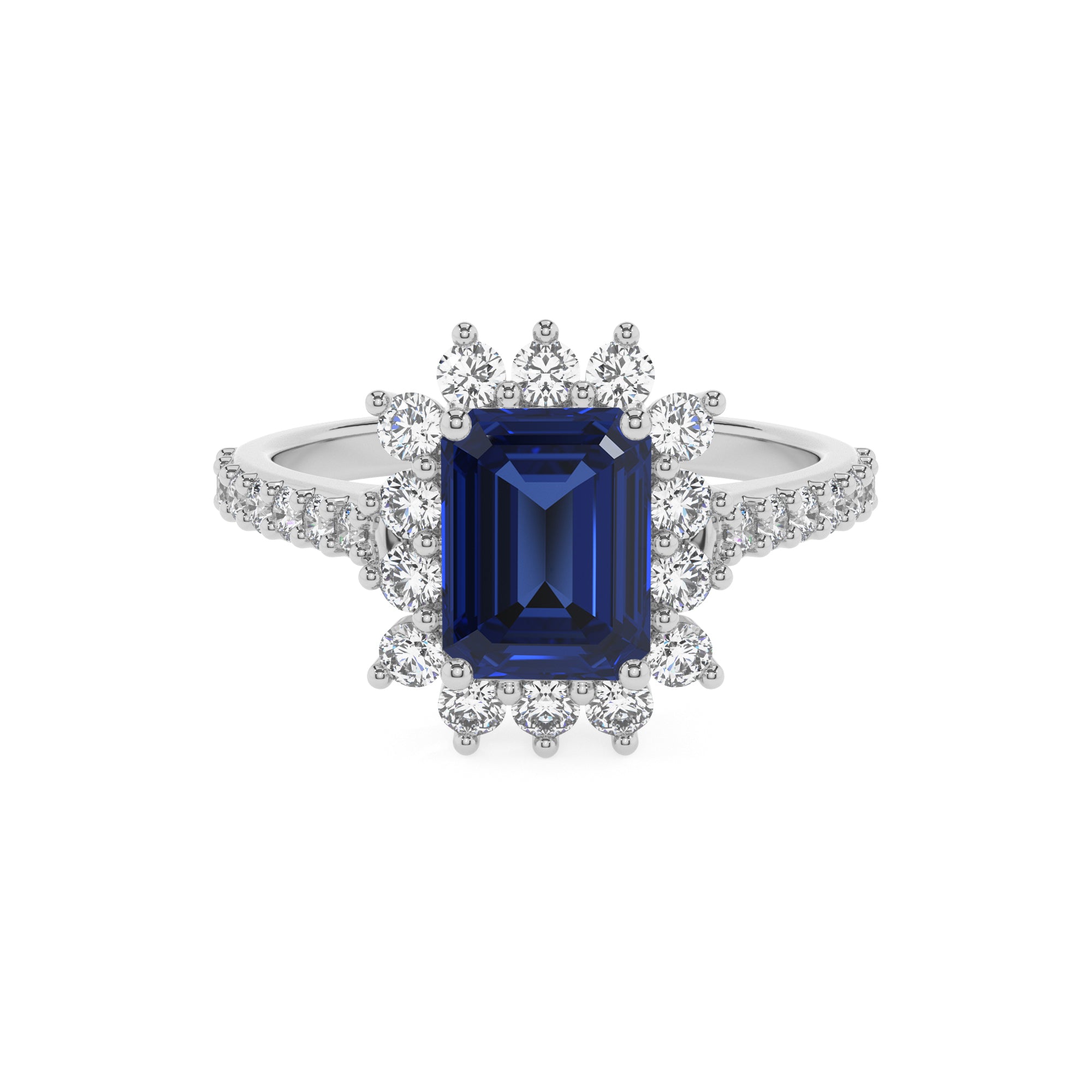 lab-grown blue-sapphire emerald half eterity halo solitaire engagement ring