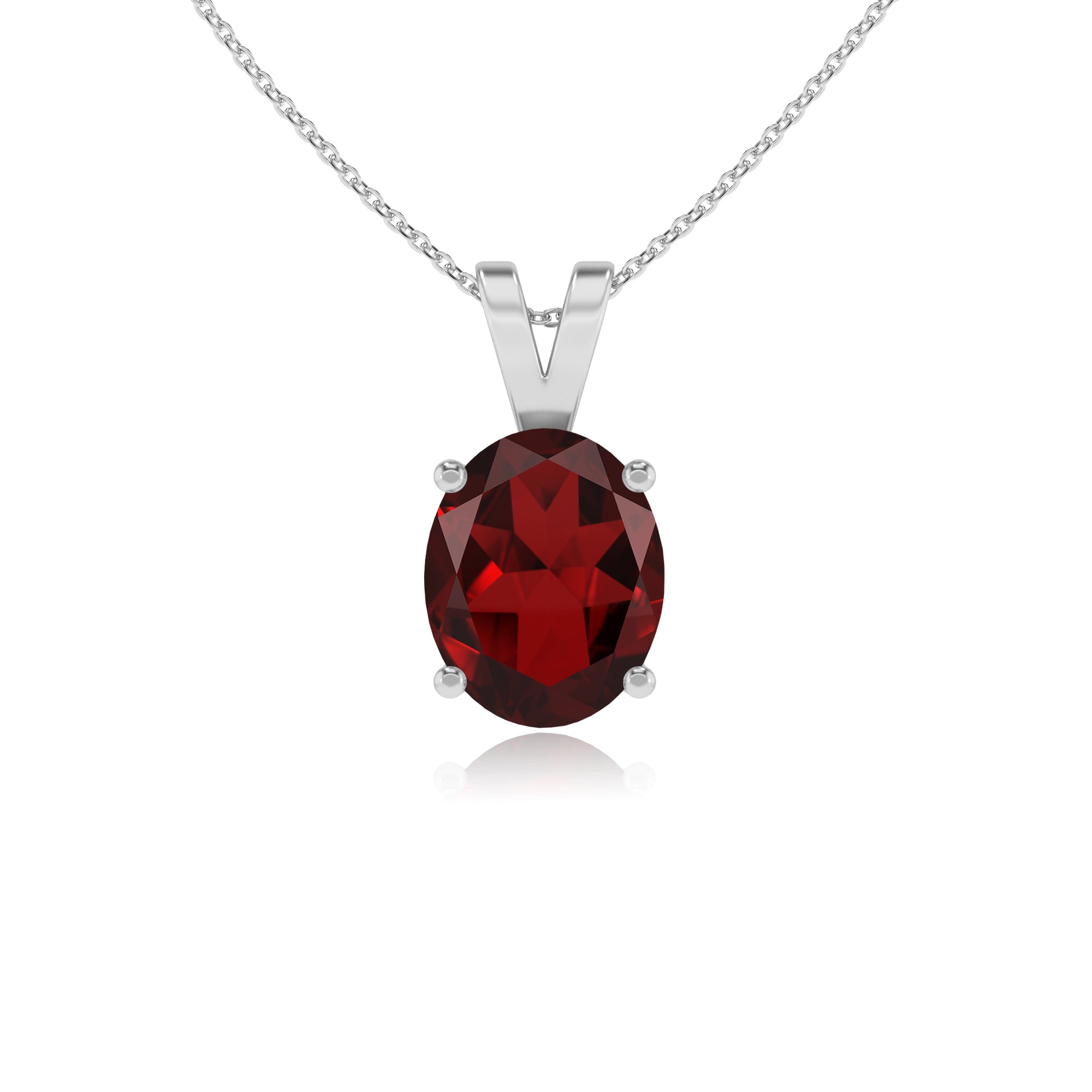 natural garnet oval shape solitaire v-bale pendant necklace