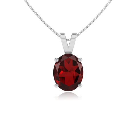 natural garnet oval shape solitaire v-bale pendant necklace