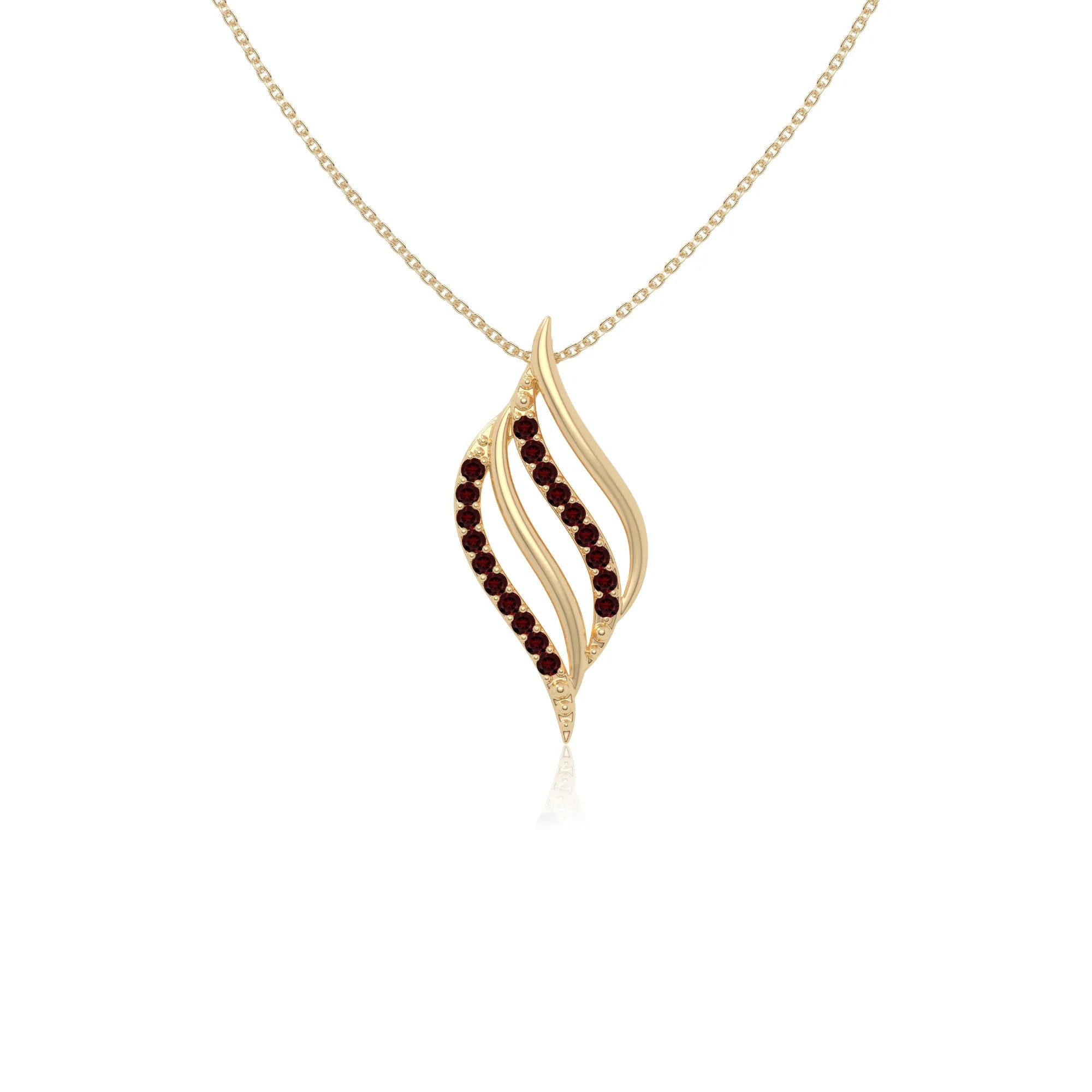 natural garnet flame necklaces in yellow gold vermeil 