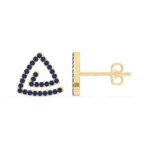 natural blue-sapphire triangle stud earrings in yellow gold vermeil 