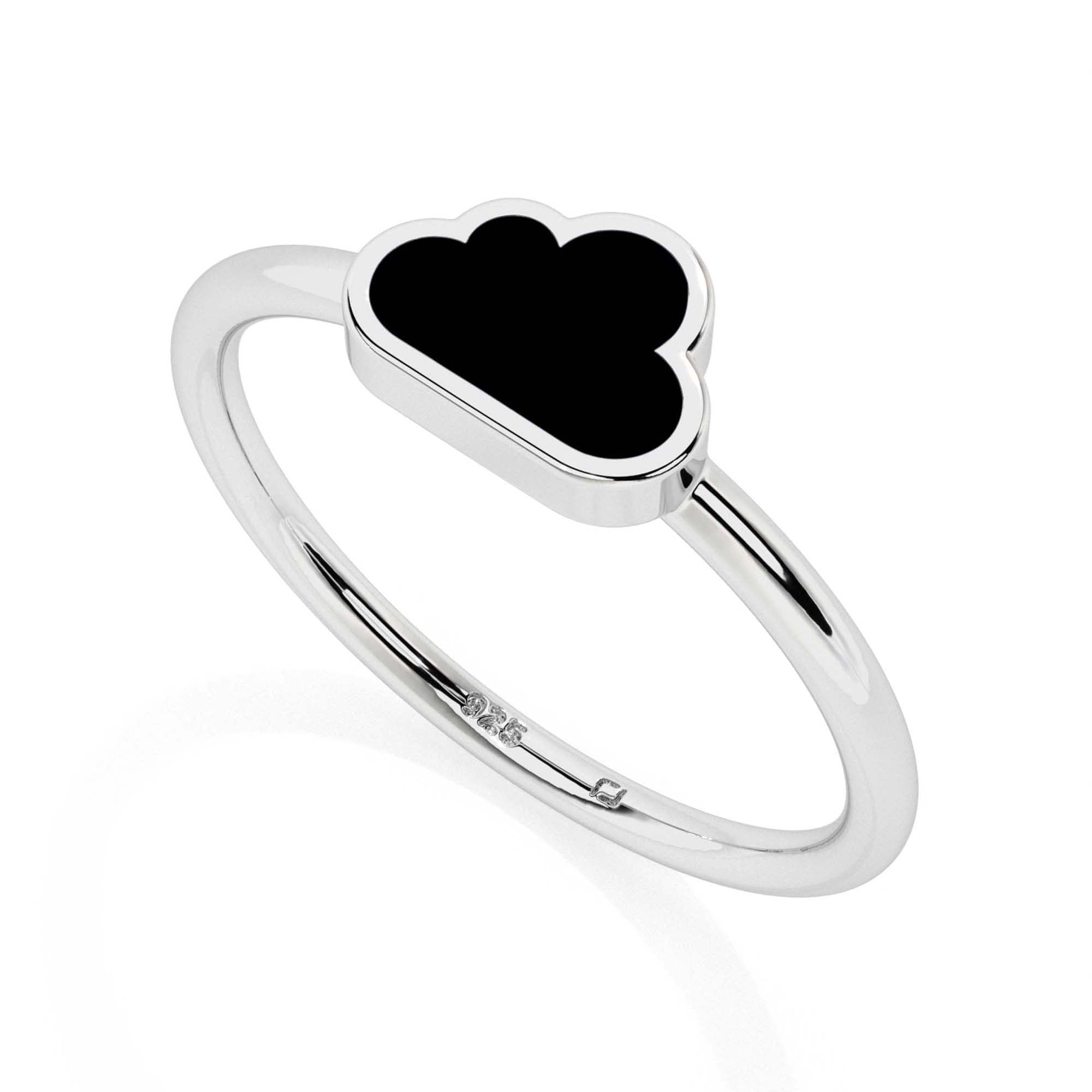 black tourmaline cloud shape stackable bezel-set ring