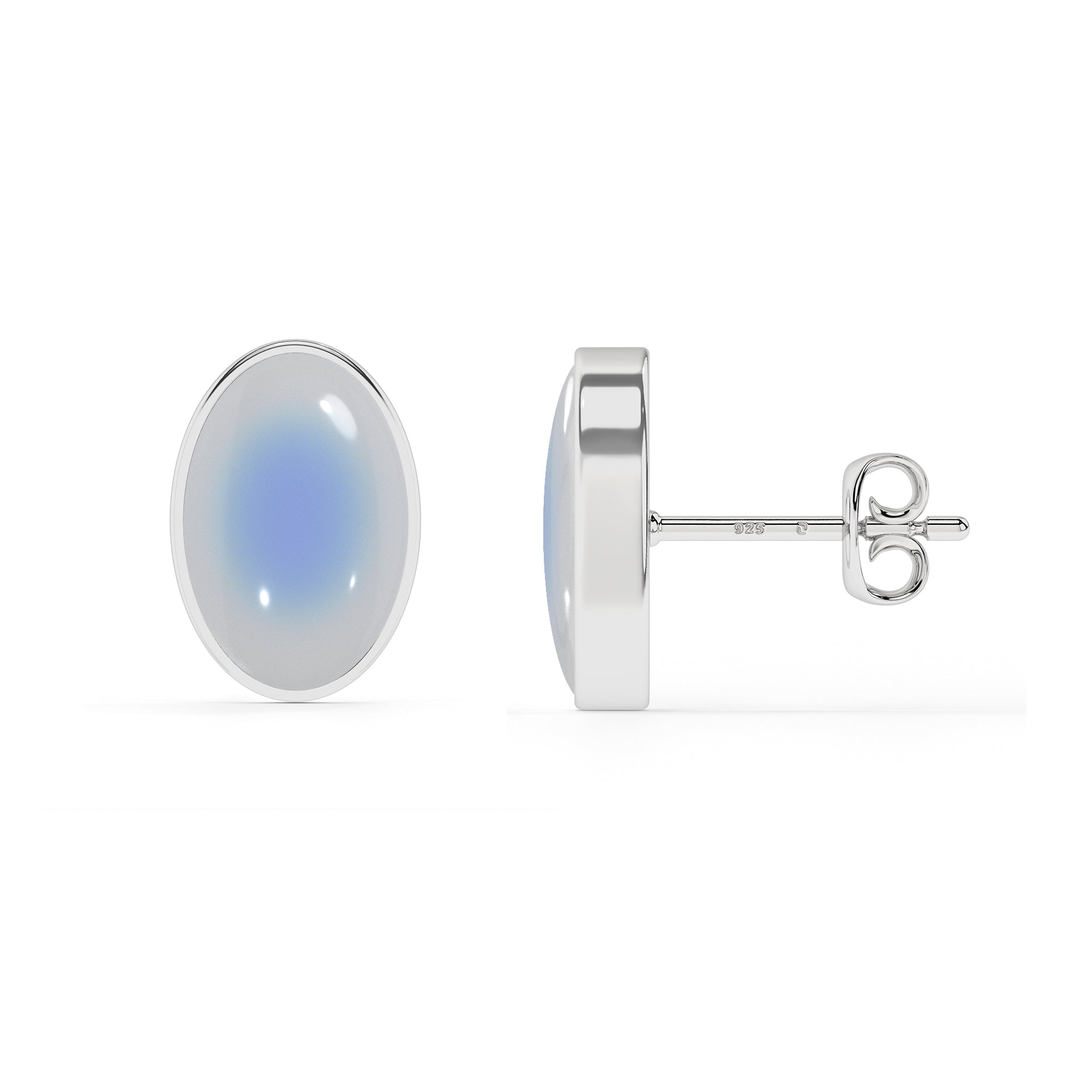 natural rainbow moonstone oval shape stud earrings