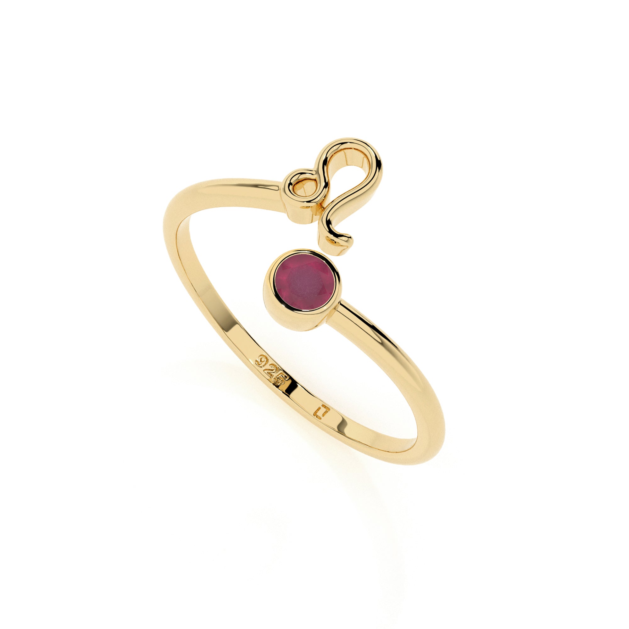 leo zodiac ring with natural ruby gold vermeil